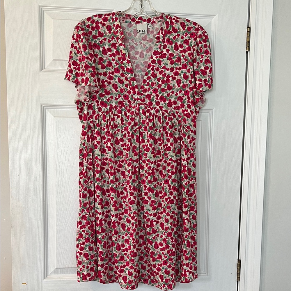 ICHI Red Floral Midi Dress